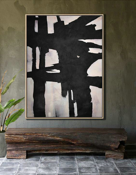 Handmade Painting Large Abstract Art,Hand-Painted Black And White Minimal Painting On Canvas,Large Canvas Art,Modern Art Abstract Painting